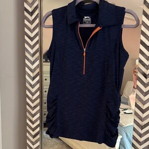 Golf Slazenger Navy Sleeveless Polo Tank with Orange Zip